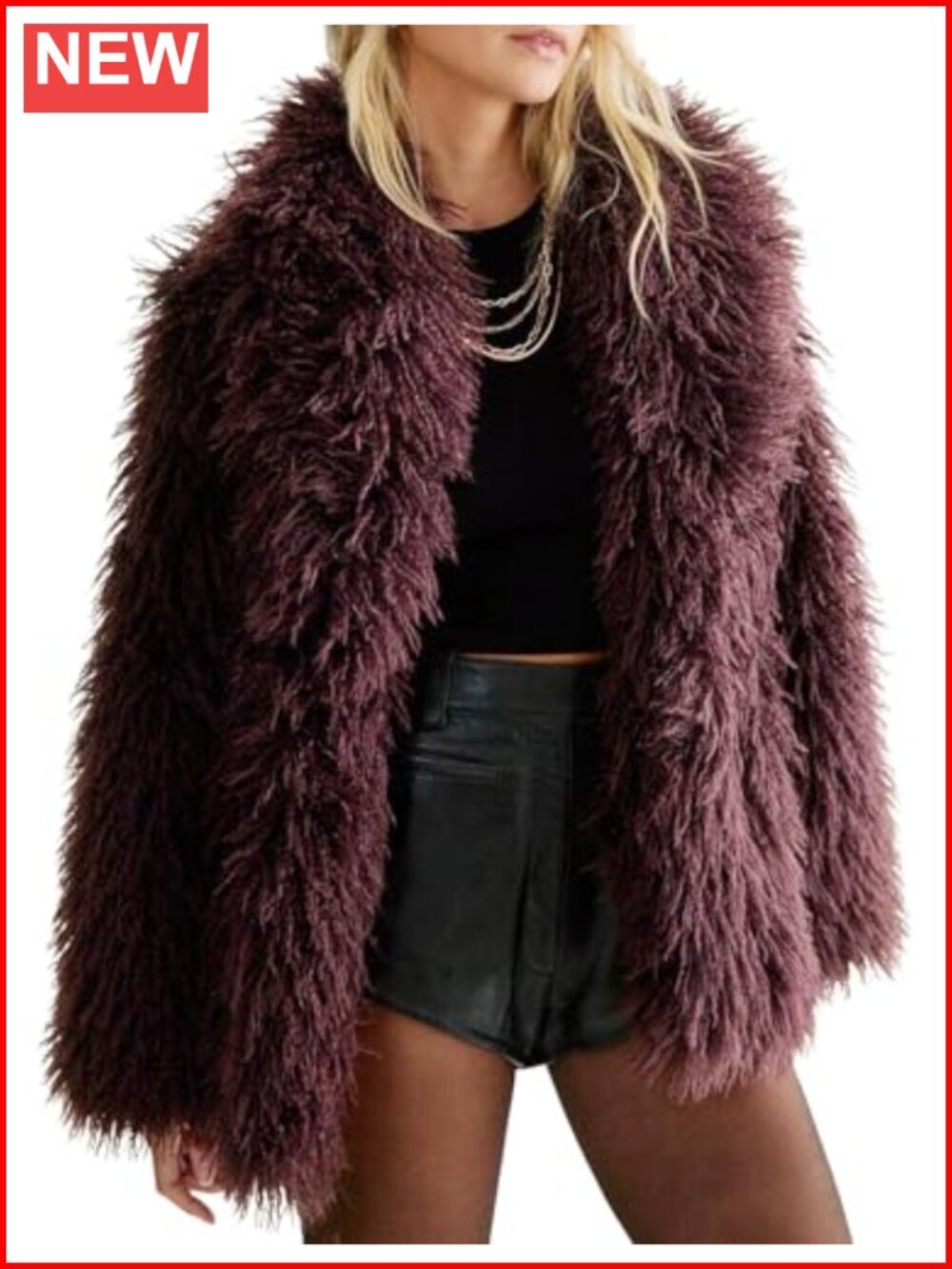 Womens Faux Fur Coat Lapel Winter Fluffy Faux Fur Jacket